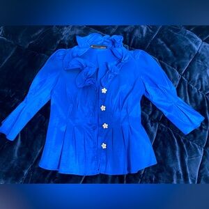 Chetta B dressy taffeta blouse with ruffled neckline, 3/4 sleeves.  Sz 2.
